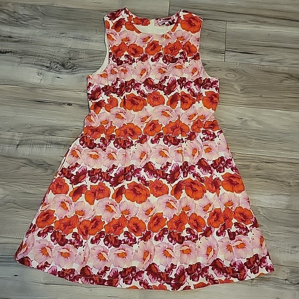 Entro Jane Midi Dress‎ Womens Large Red Floral Sleeveless Pockets Zipper